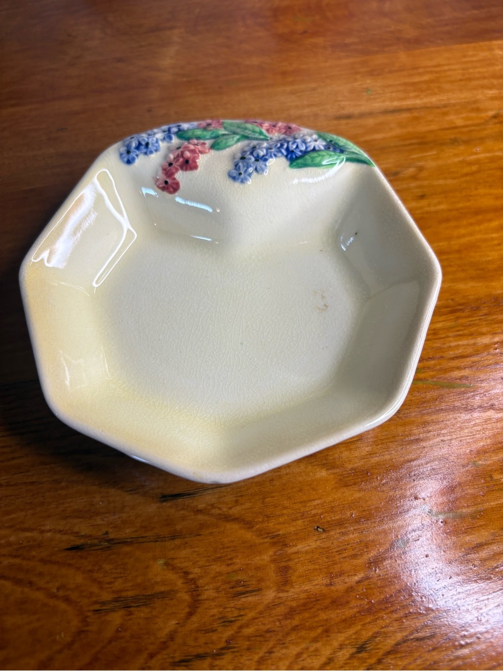 Vintage Cream Octagonal Floral Appetizer Dish